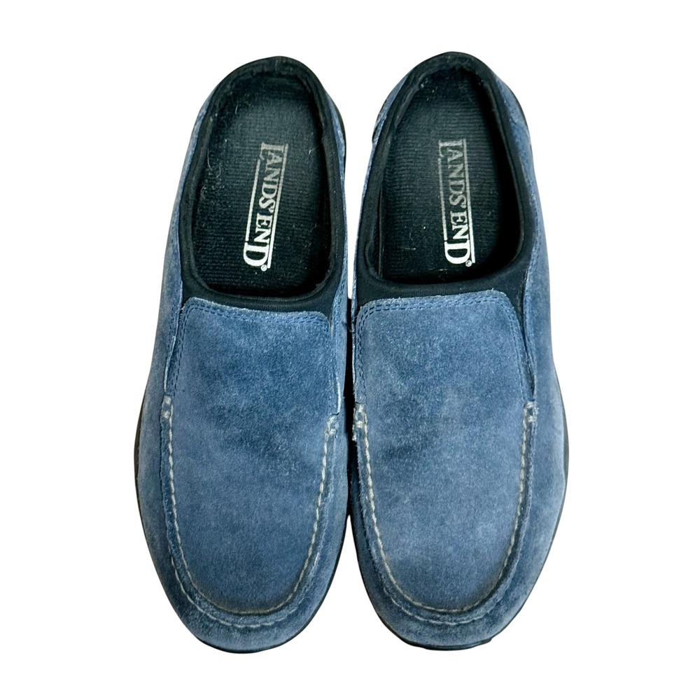 Lands‎ End Womens Blue Suede Slip On Mules Moc Toe Comfort Clogs Shoes Size 8